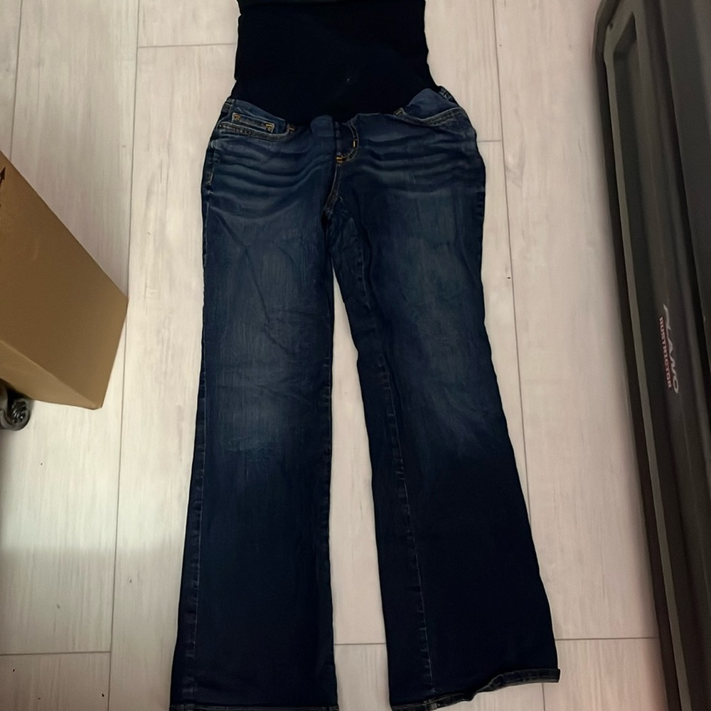 A Pea in the Pod Over Belly Panel Bootcut Maternity Jeans Size Petite Medium